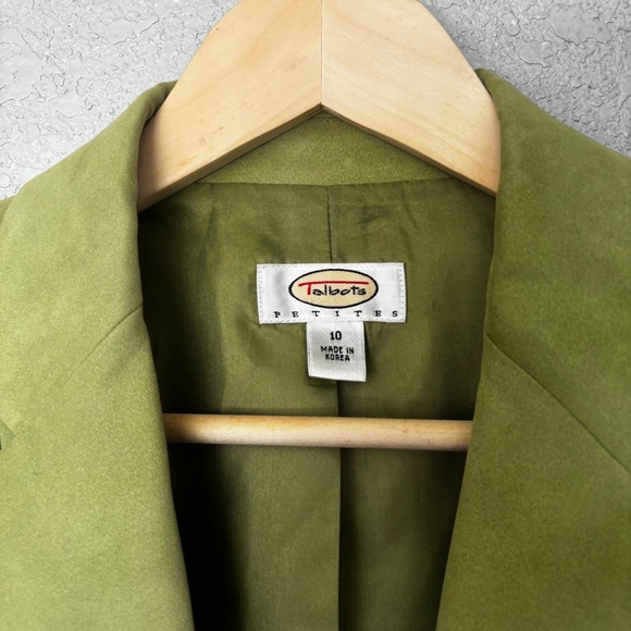 Talbots Petites Green Suede Blazer Jacket Womens Size 10 Career Casual Holiday - Picture 2 of 4